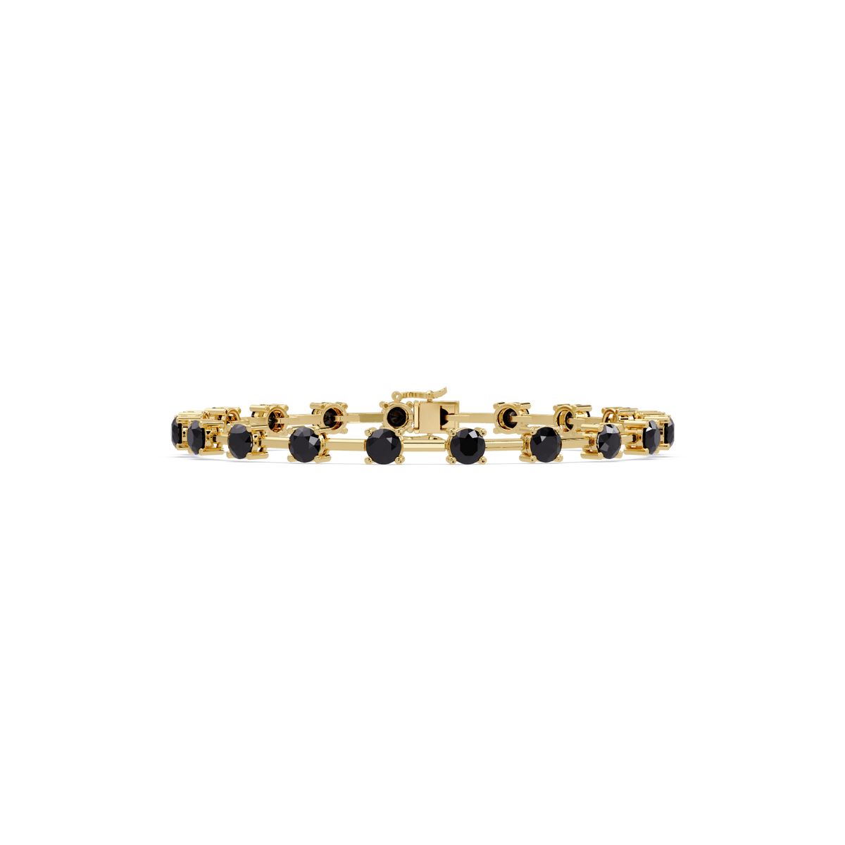 Round station onyx colorstone bracelet in yellow gold