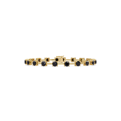 Round station onyx colorstone bracelet in yellow gold