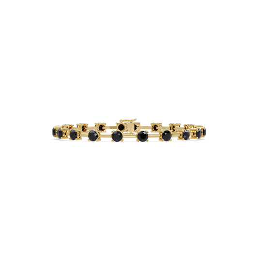 Round station onyx colorstone bracelet in yellow gold
