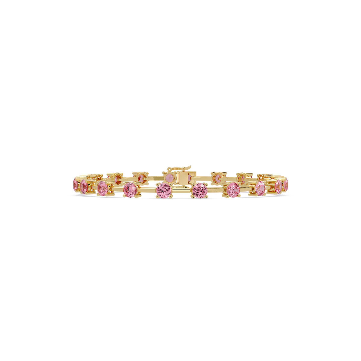 Round station tourmaline pink colorstone bracelet in yellow gold