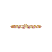 Round station tourmaline pink colorstone bracelet in yellow gold