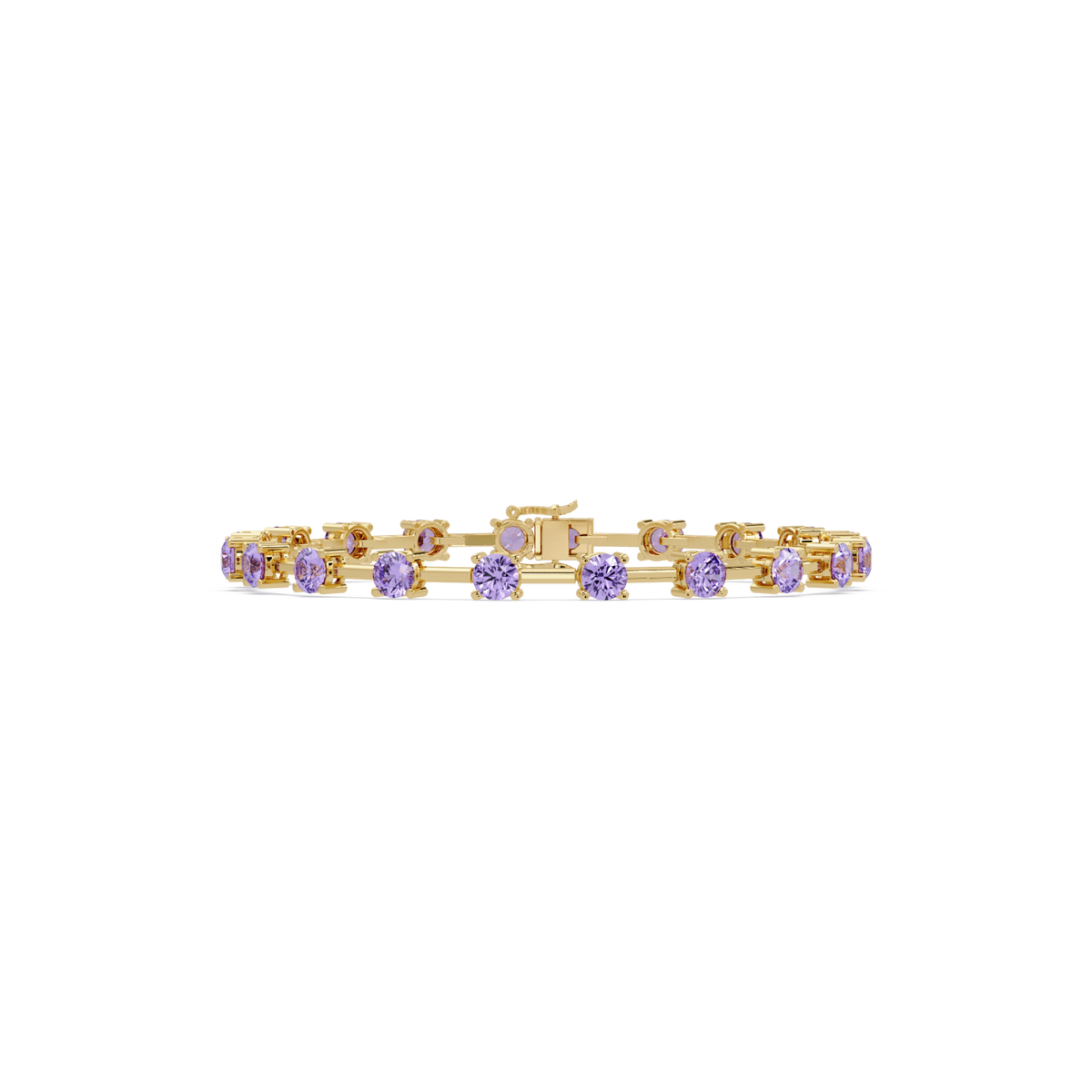 Round station amethyst purple colorstone bracelet in yellow gold