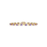 Round station amethyst purple colorstone bracelet in yellow gold