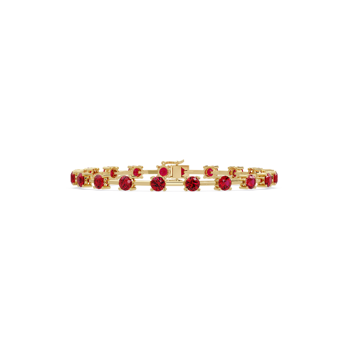 Round station ruby red colorstone bracelet in yellow gold