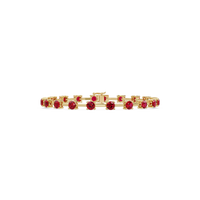 Round station ruby red colorstone bracelet in yellow gold