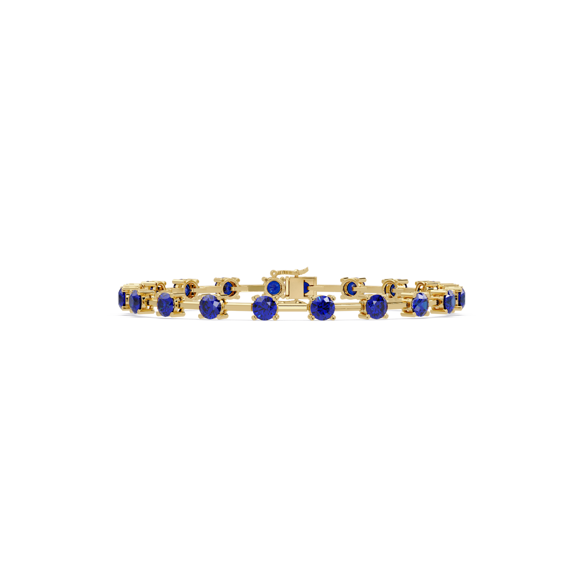 Round station sapphire blue colorstone bracelet in yellow gold