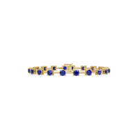 Round station sapphire blue colorstone bracelet in yellow gold