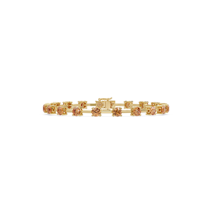 Round station champagne topaz colorstone bracelet in yellow gold