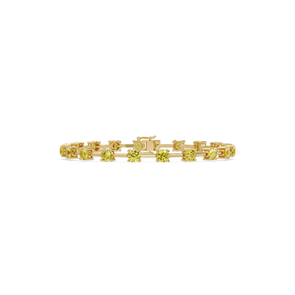 Round station citrine yellow colorstone bracelet in yellow gold