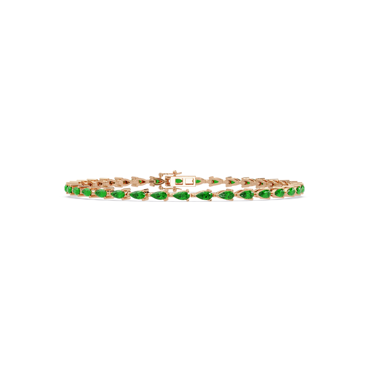 Pear-cut emerald green colorstone tennis bracelet in rose gold