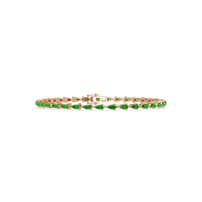 Pear-cut emerald green colorstone tennis bracelet in rose gold