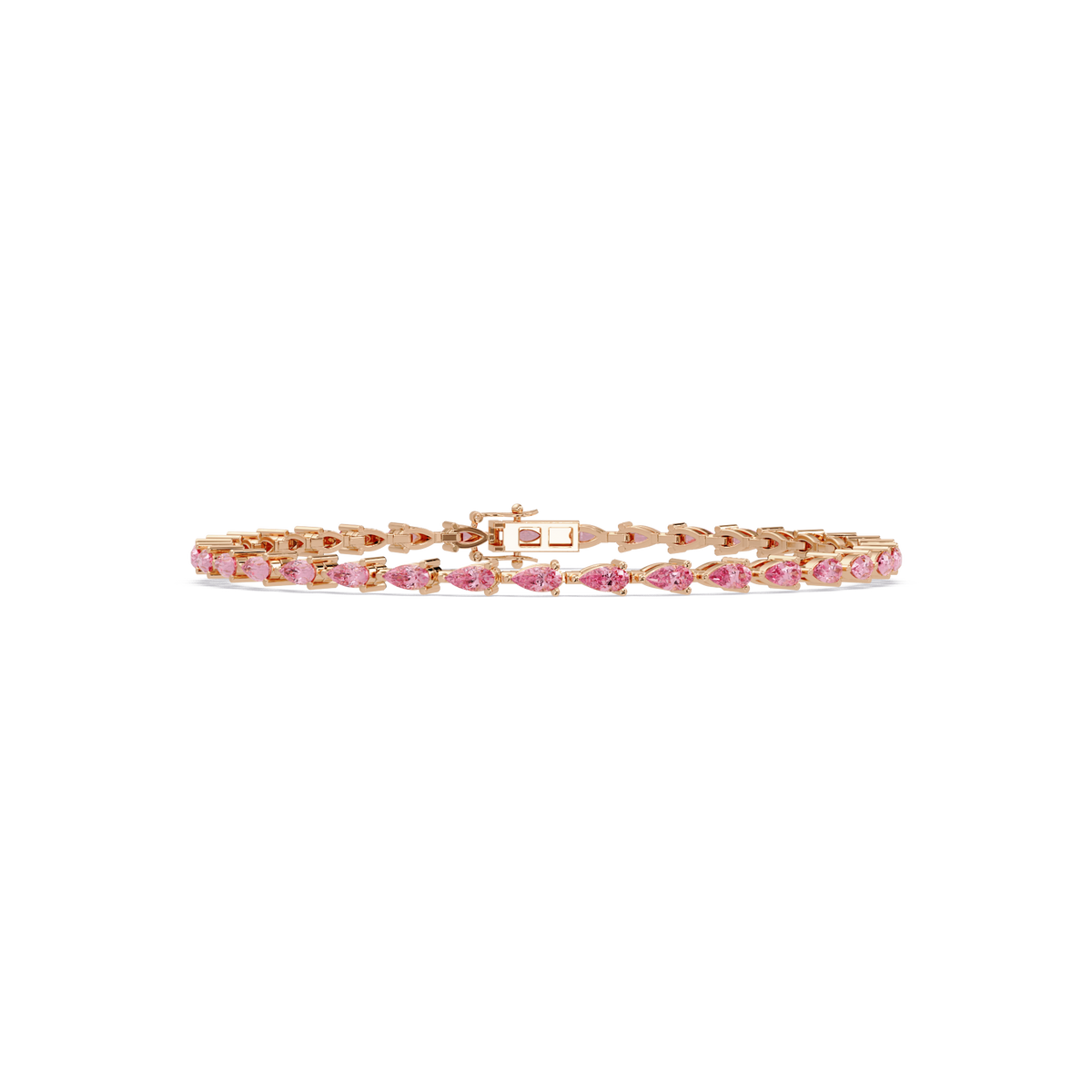 Pear-cut tourmaline pink colorstone tennis bracelet in rose gold