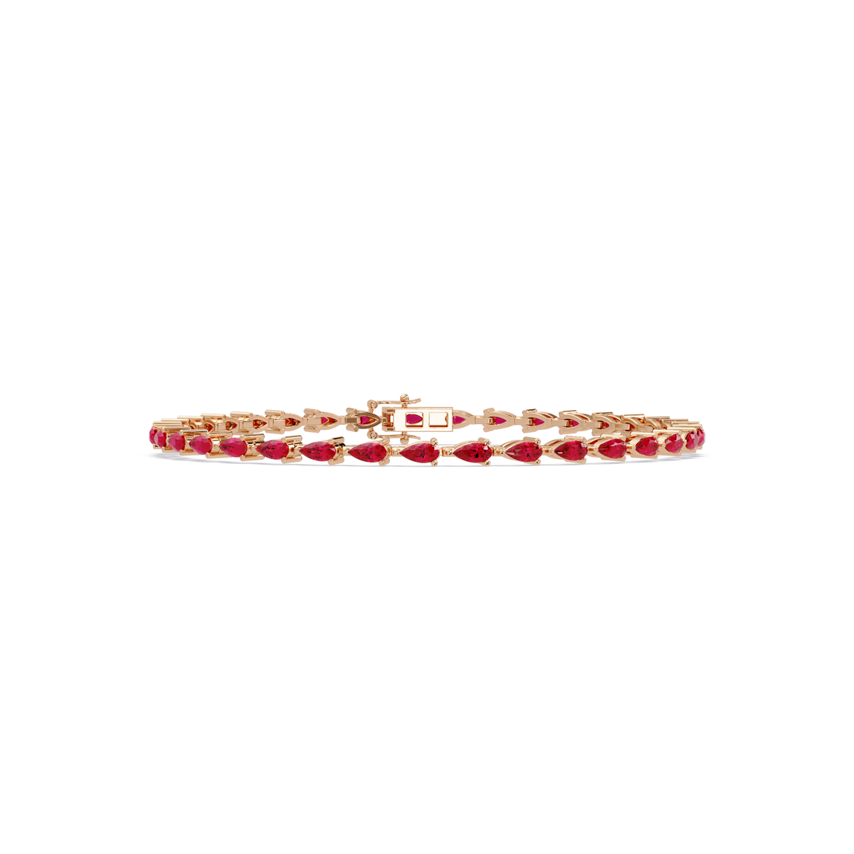 Pear-cut ruby red colorstone tennis bracelet in rose gold