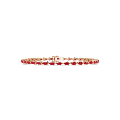 Pear-cut ruby red colorstone tennis bracelet in rose gold
