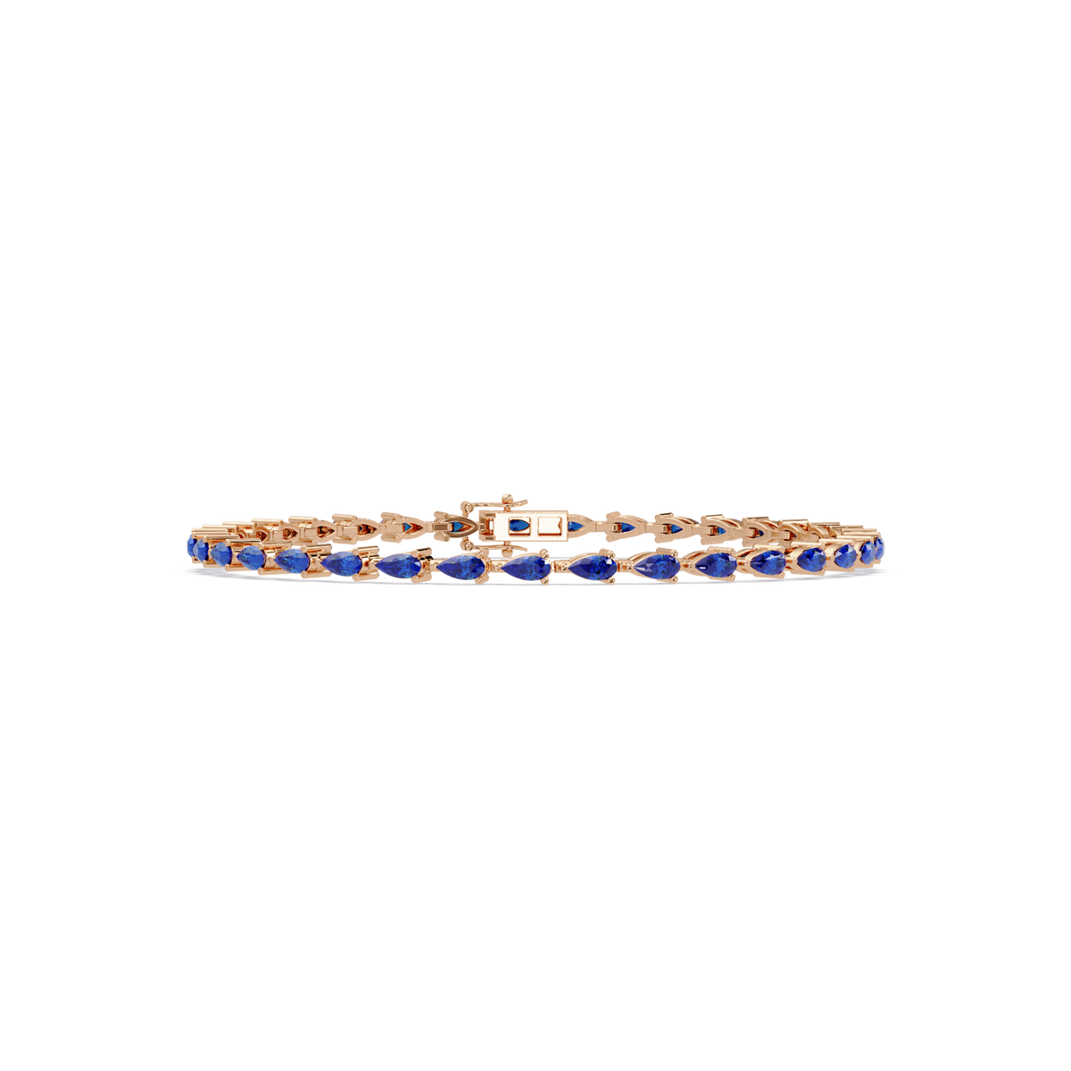 Pear-cut sapphire blue colorstone tennis bracelet in rose gold