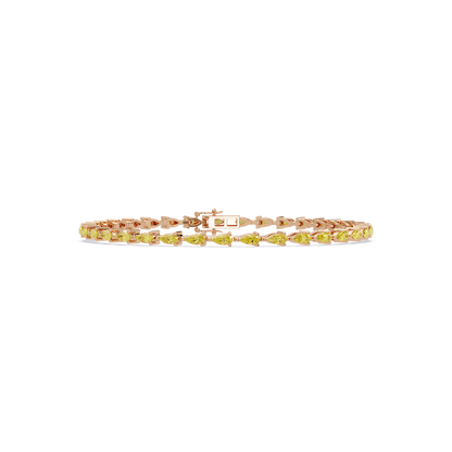 Pear-cut citrine yellow colorstone tennis bracelet in rose gold