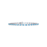 Pear-cut aquamarine blue colorstone tennis bracelet in white gold