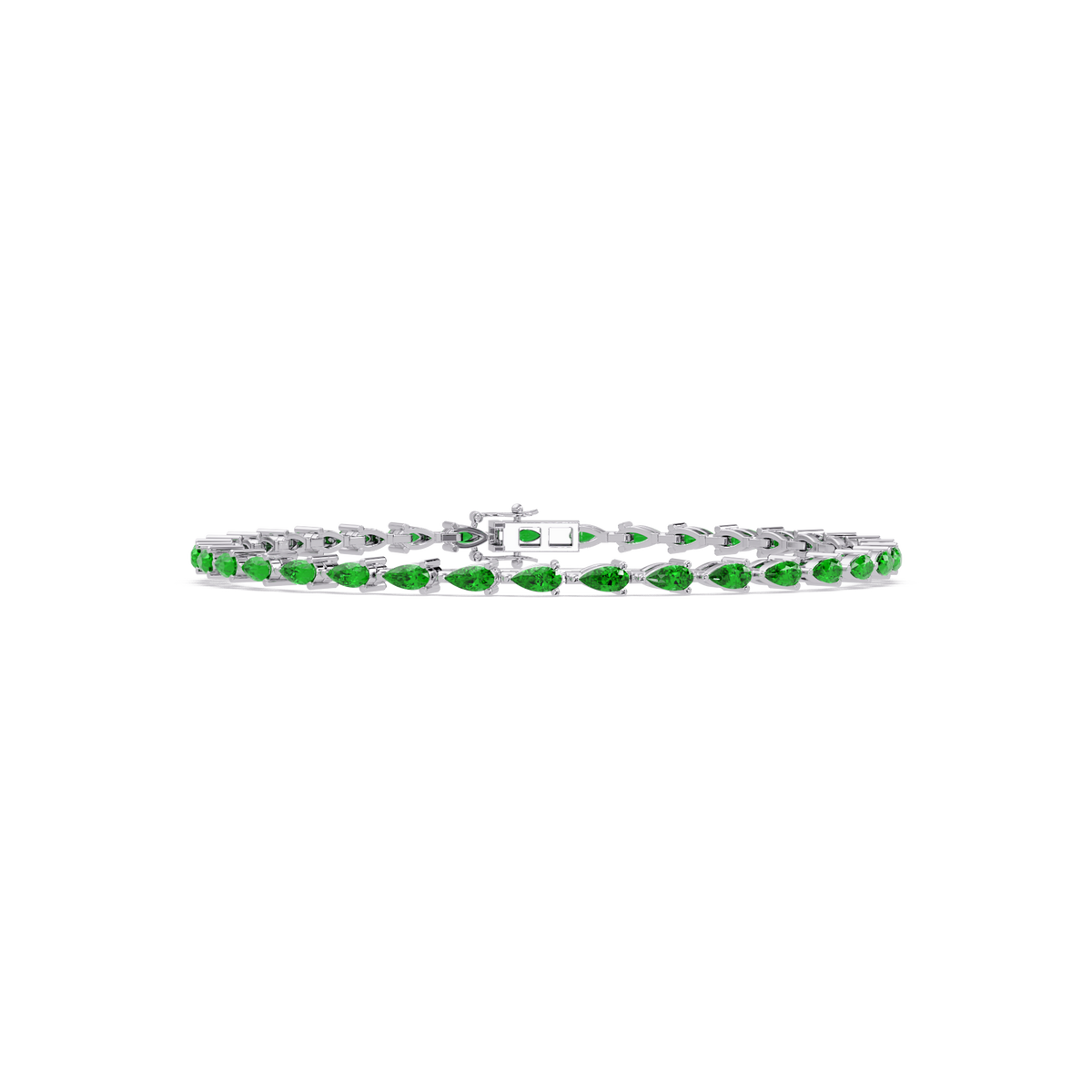 Pear-cut emerald green colorstone tennis bracelet in white gold