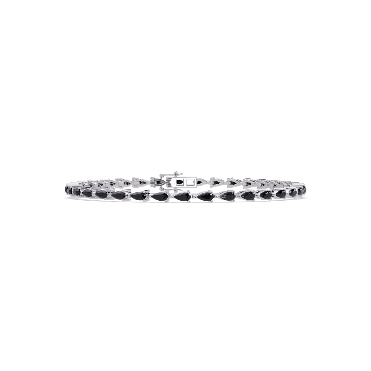 Pear-cut onyx colorstone tennis bracelet in white gold