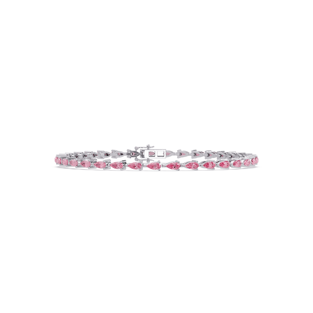 Pear-cut tourmaline pink colorstone tennis bracelet in white gold