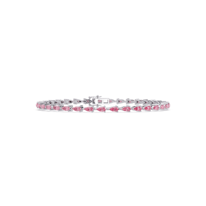 Pear-cut tourmaline pink colorstone tennis bracelet in white gold