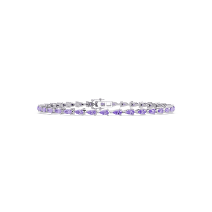 Pear-cut amethyst purple colorstone tennis bracelet in white gold