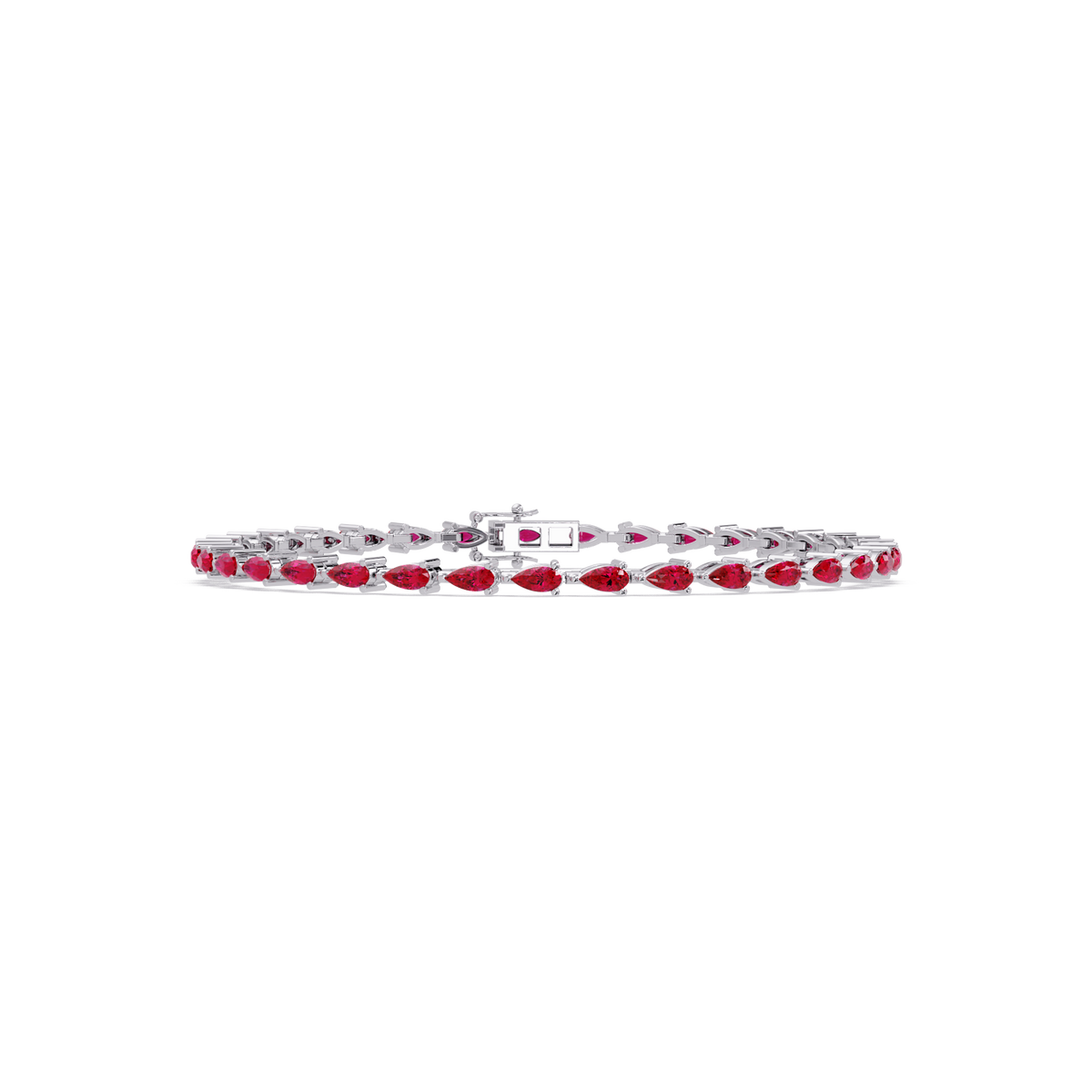 Pear-cut ruby red colorstone tennis bracelet in white gold