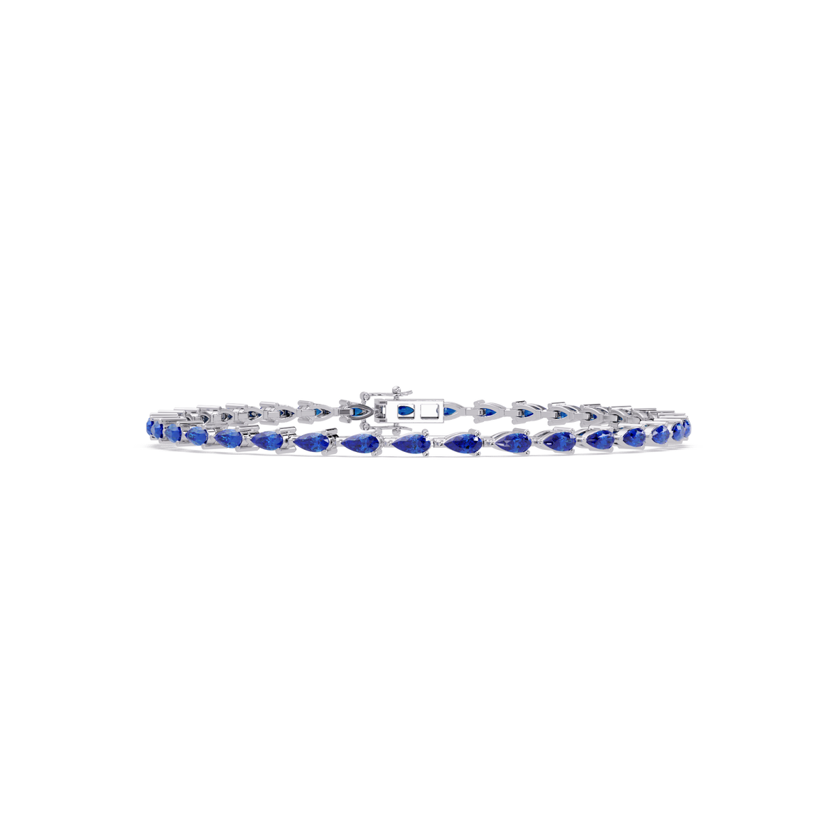 Pear-cut sapphire blue colorstone tennis bracelet in white gold