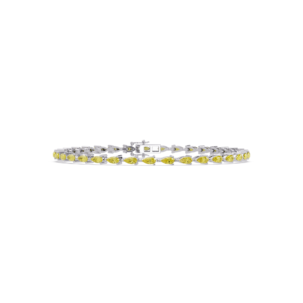 Pear-cut citrine yellow colorstone tennis bracelet in white gold