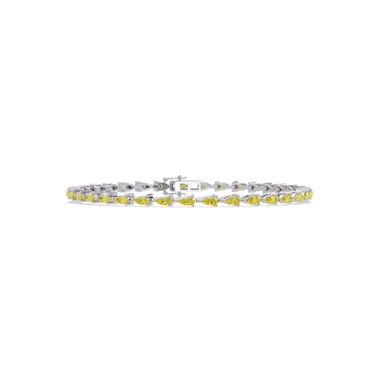 Pear-cut citrine yellow colorstone tennis bracelet in white gold