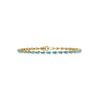 Pear-cut aquamarine blue colorstone tennis bracelet in yellow gold