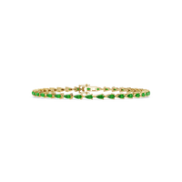 Pear-cut emerald green colorstone tennis bracelet in yellow gold