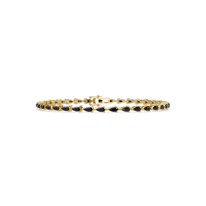 Pear-cut onyx colorstone tennis bracelet in yellow gold