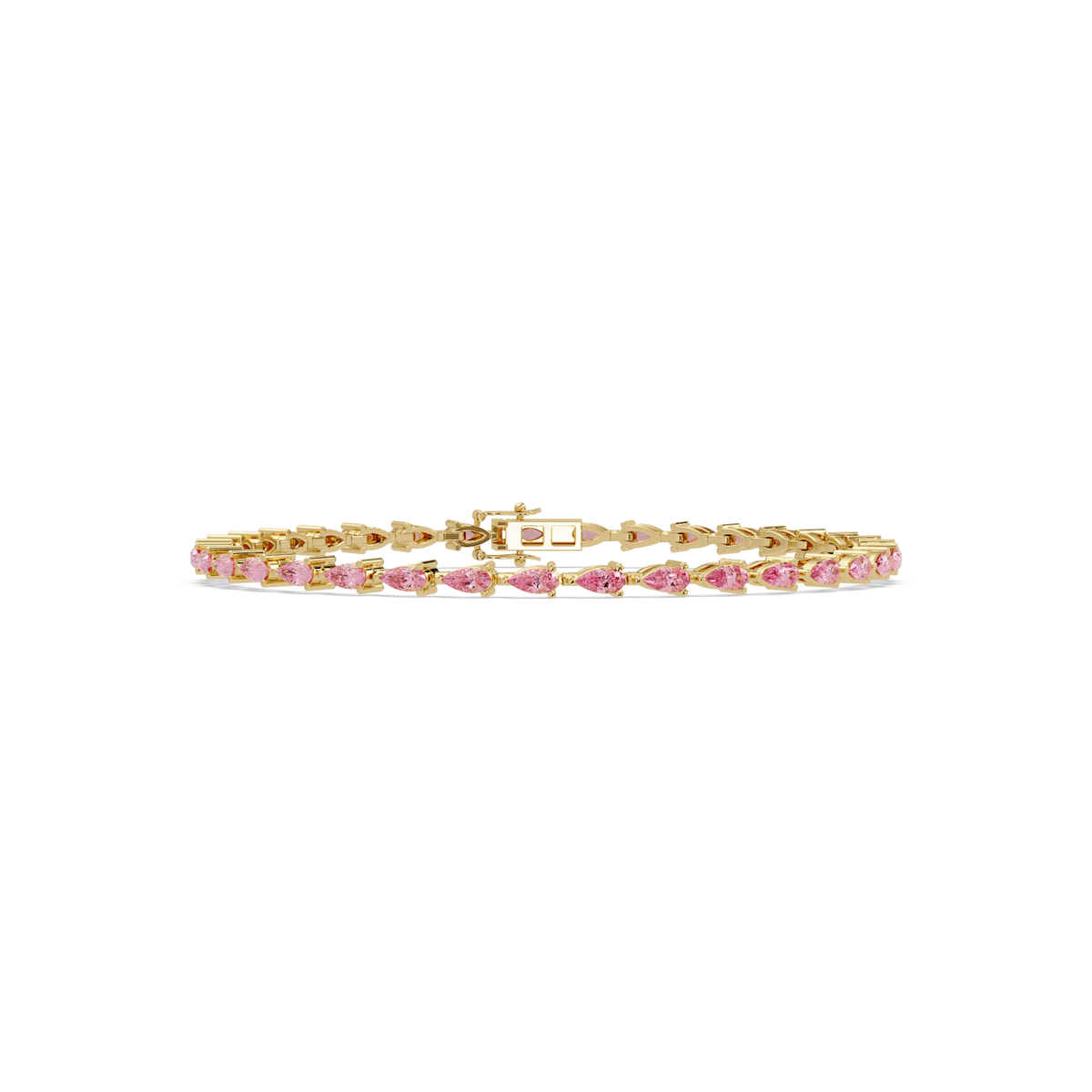 Pear-cut tourmaline pink colorstone tennis bracelet in yellow gold