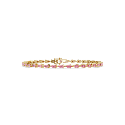 Pear-cut tourmaline pink colorstone tennis bracelet in yellow gold