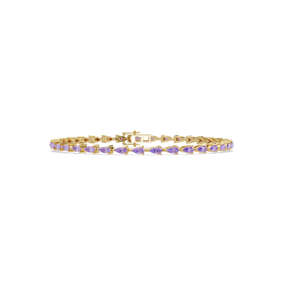 Pear-cut amethyst purple colorstone tennis bracelet in yellow gold