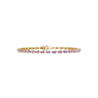 Pear-cut amethyst purple colorstone tennis bracelet in yellow gold