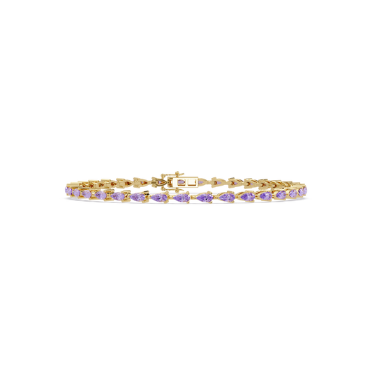 Pear-cut amethyst purple colorstone tennis bracelet in yellow gold