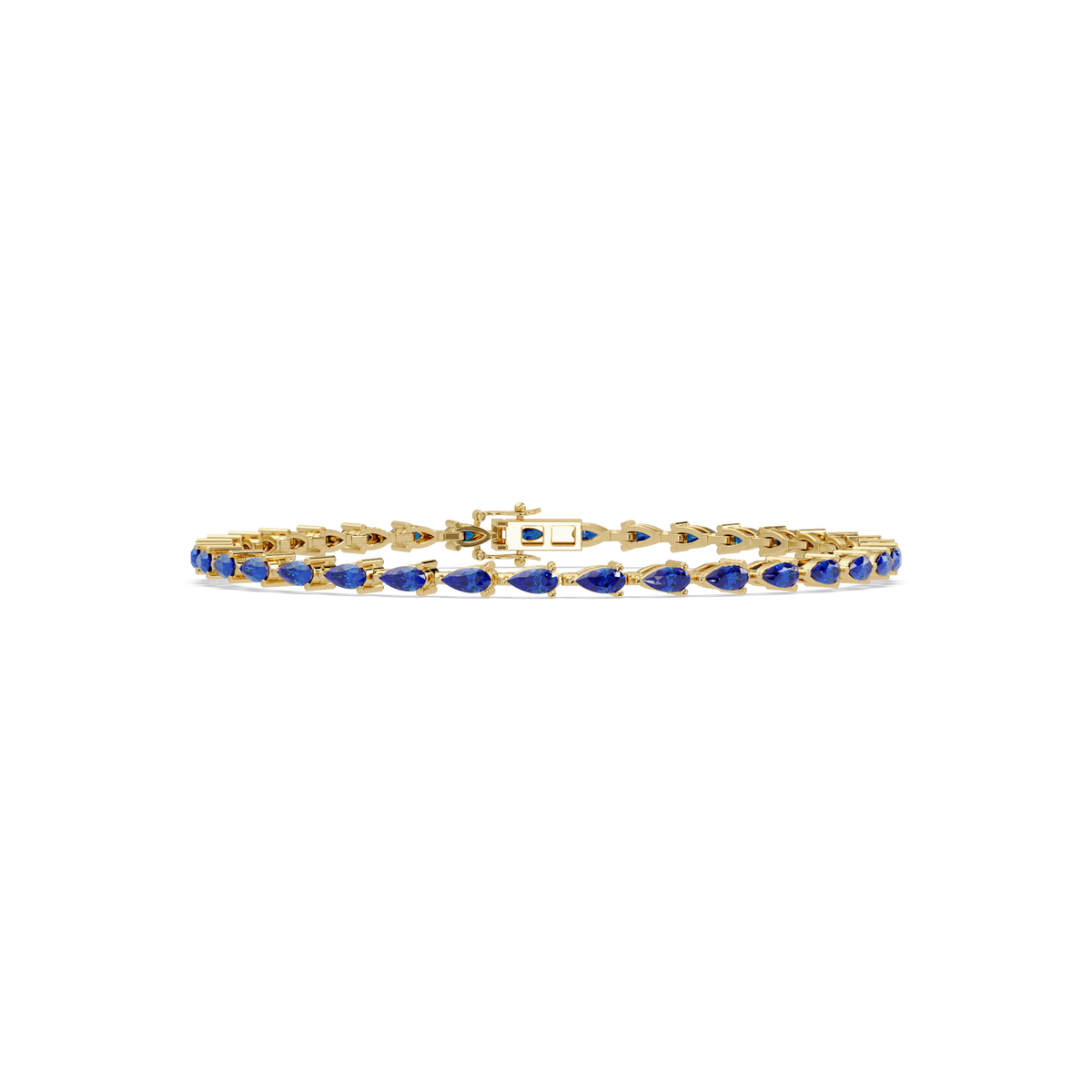 Pear-cut sapphire blue colorstone tennis bracelet in yellow gold