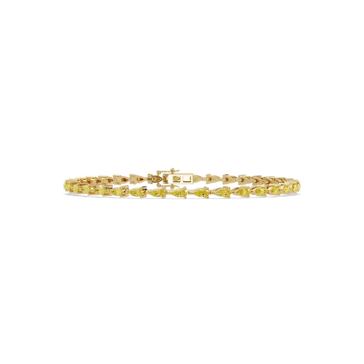 Pear-cut citrine yellow colorstone tennis bracelet in yellow gold