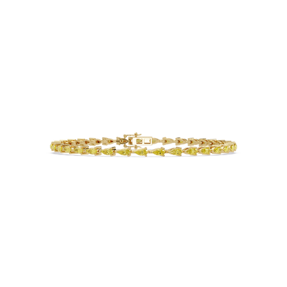 Pear-cut citrine yellow colorstone tennis bracelet in yellow gold