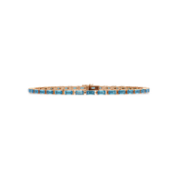 Emerald-cut aquamarine blue colorstone tennis bracelet in rose gold