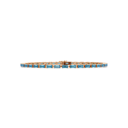 Emerald-cut aquamarine blue colorstone tennis bracelet in rose gold