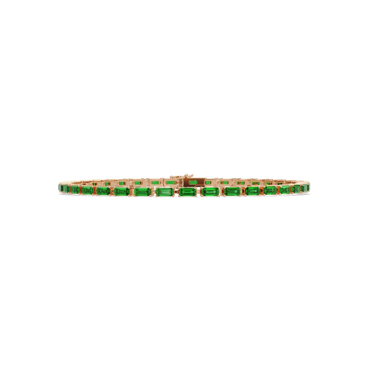 Emerald-cut emerald green colorstone tennis bracelet in rose gold