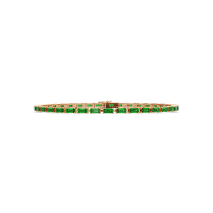 Emerald-cut emerald green colorstone tennis bracelet in rose gold
