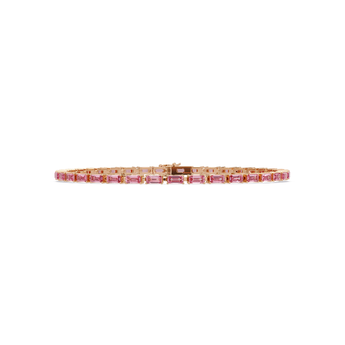Emerald-cut tourmaline pink colorstone tennis bracelet in rose gold