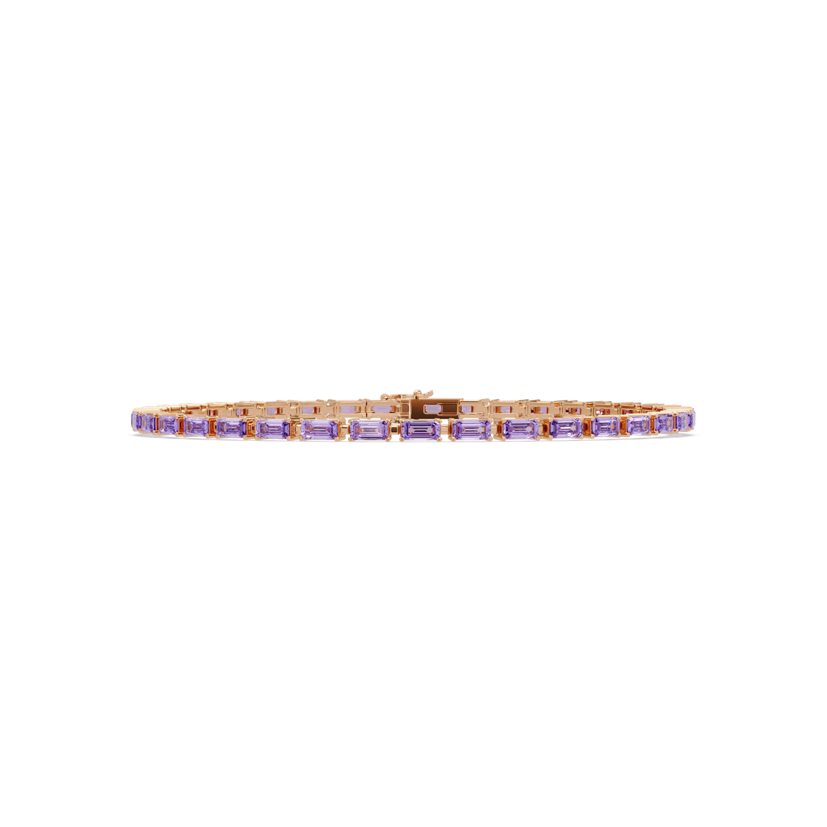 Emerald-cut amethyst purple colorstone tennis bracelet in rose gold
