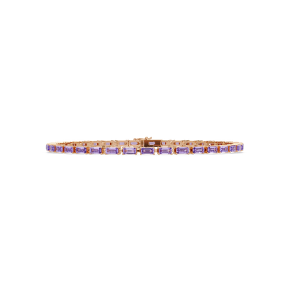Emerald-cut amethyst purple colorstone tennis bracelet in rose gold