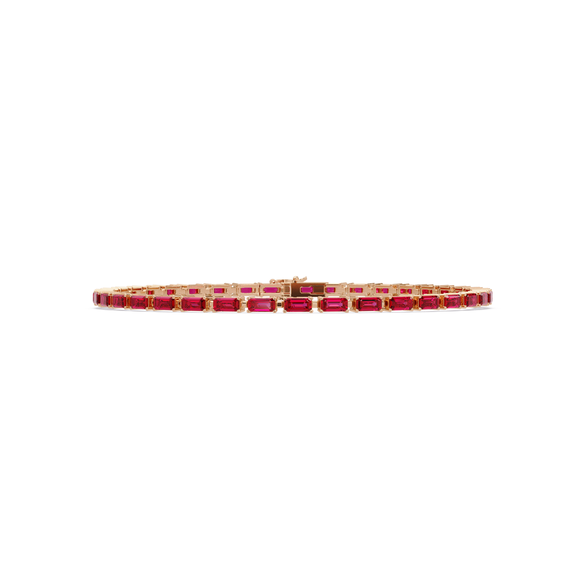 Emerald-cut ruby red colorstone tennis bracelet in rose gold