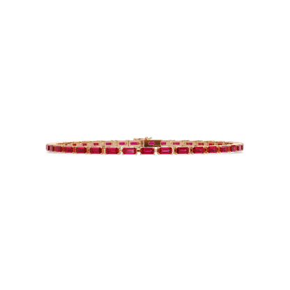 Emerald-cut ruby red colorstone tennis bracelet in rose gold